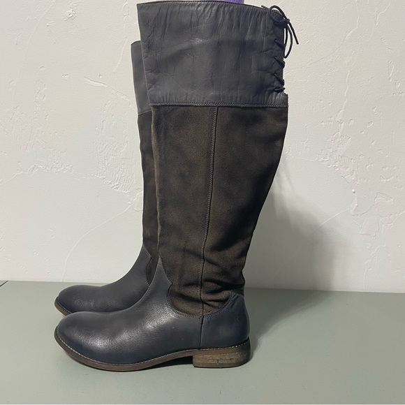 Roan Natty Burnished Riding Boots Leather Women 8.5 Gray/Brown Tall Lace Calf - Picture 6 of 12